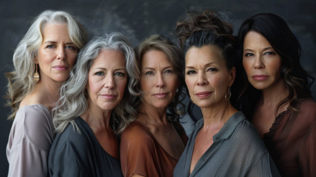 Collage of diverse women of different ages and backgrounds, each showing unique emotions — illustrating that menopause affects every woman differently.